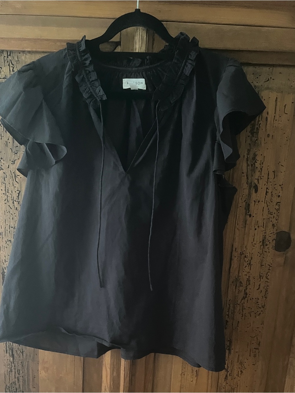 Ruffled Tie-Neck Black Blouse - Women's